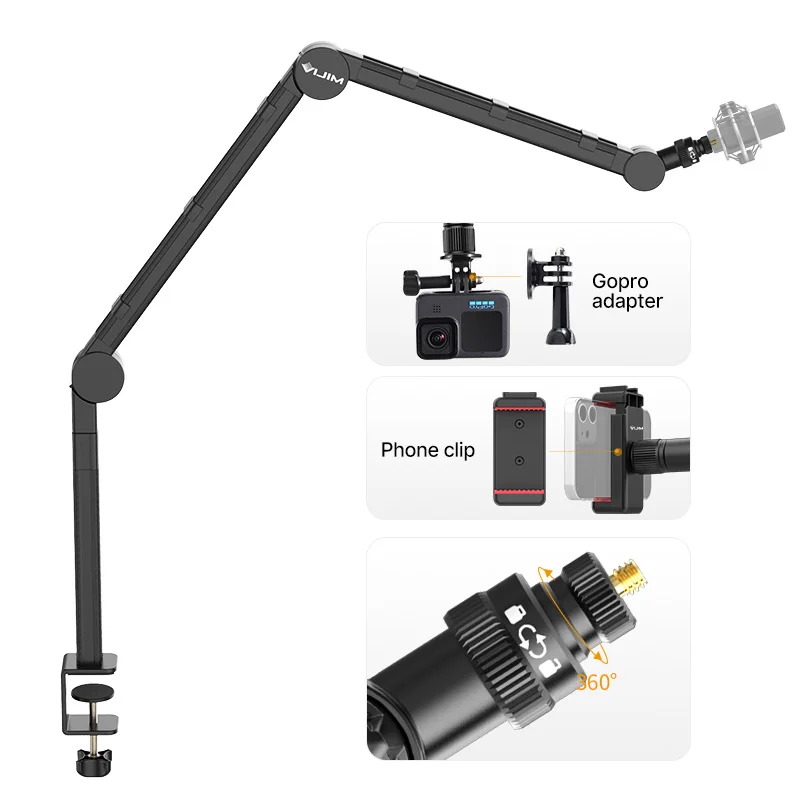 Vijim LS24 LS25 Microphone Boom Arm Stand Heavy Duty Desktop Adjustable DSLR Cam
