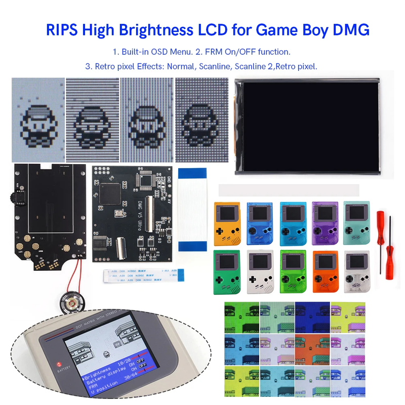 GBO V5 Pro OSD FRM IPS Backlight Menu RIPS 36 Color Kit for Gameboy DMG GBO GB C