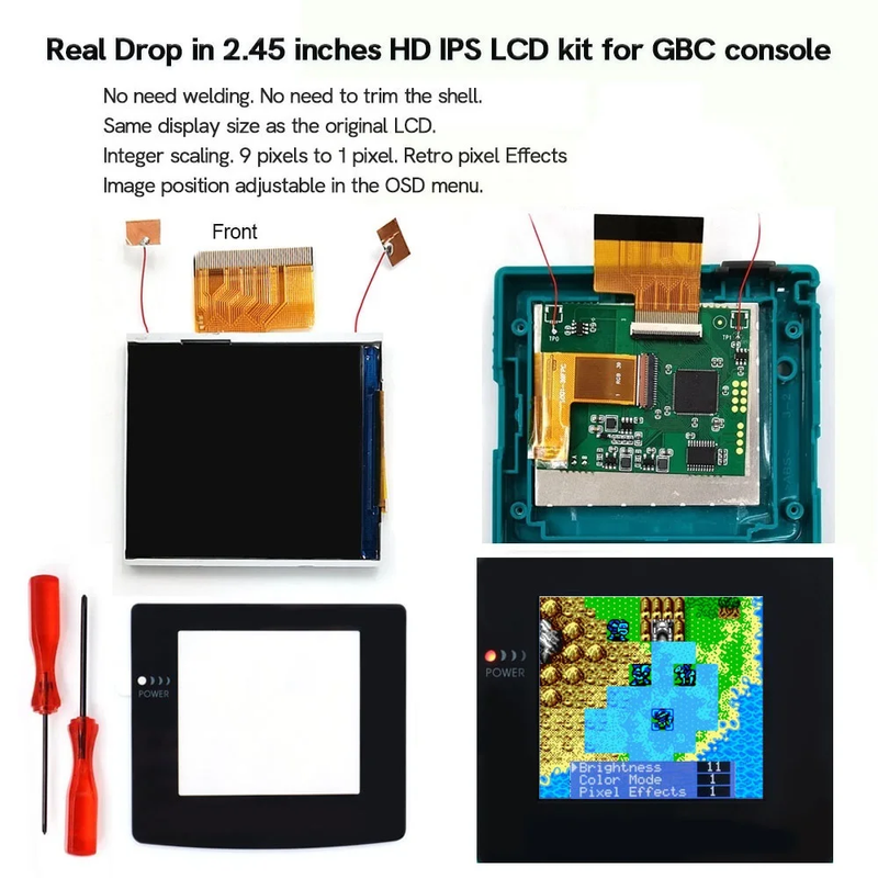 2.45 Inches Real Drop in  2.45'' GBC Retro Pixel HD IPS LCD Kit for Gameboy Color