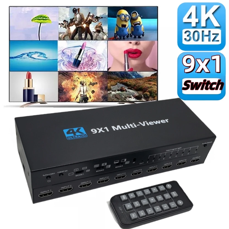 9X1 HDMI Multi-Viewer Switcher Seamless 4K HDMI 9 Screen Real Time Multi Viewer