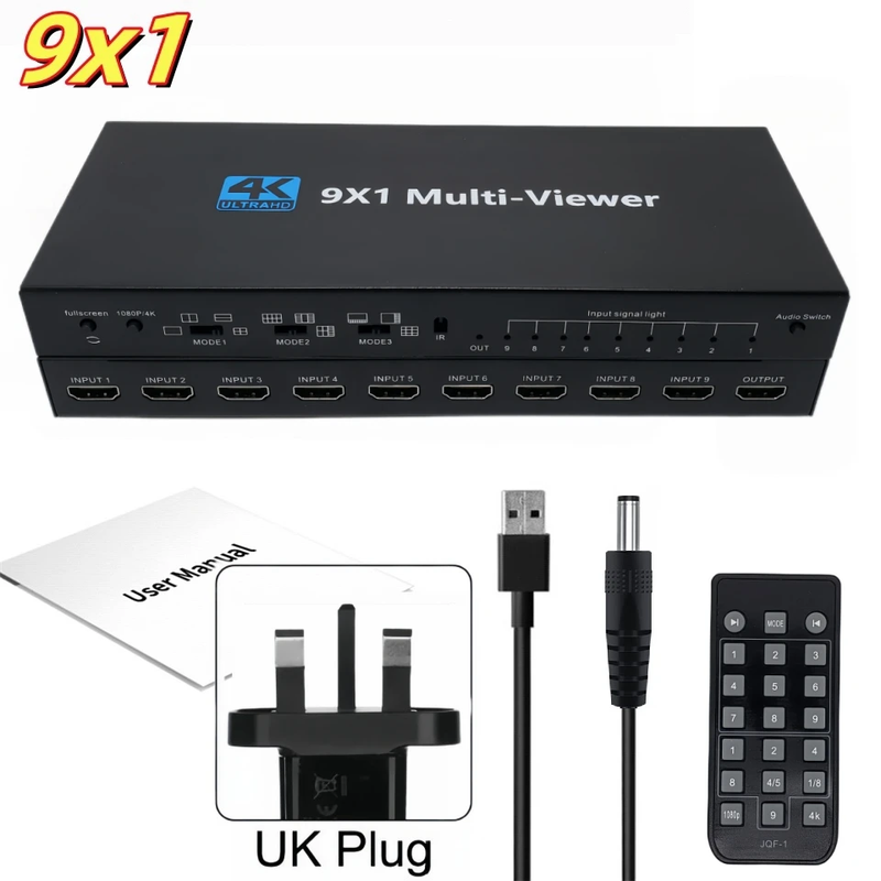 9X1 HDMI Multi-Viewer Switcher Seamless 4K HDMI 9 Screen Real Time Multi Viewer