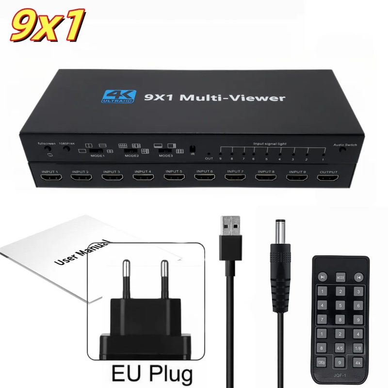 9X1 HDMI Multi-Viewer Switcher Seamless 4K HDMI 9 Screen Real Time Multi Viewer