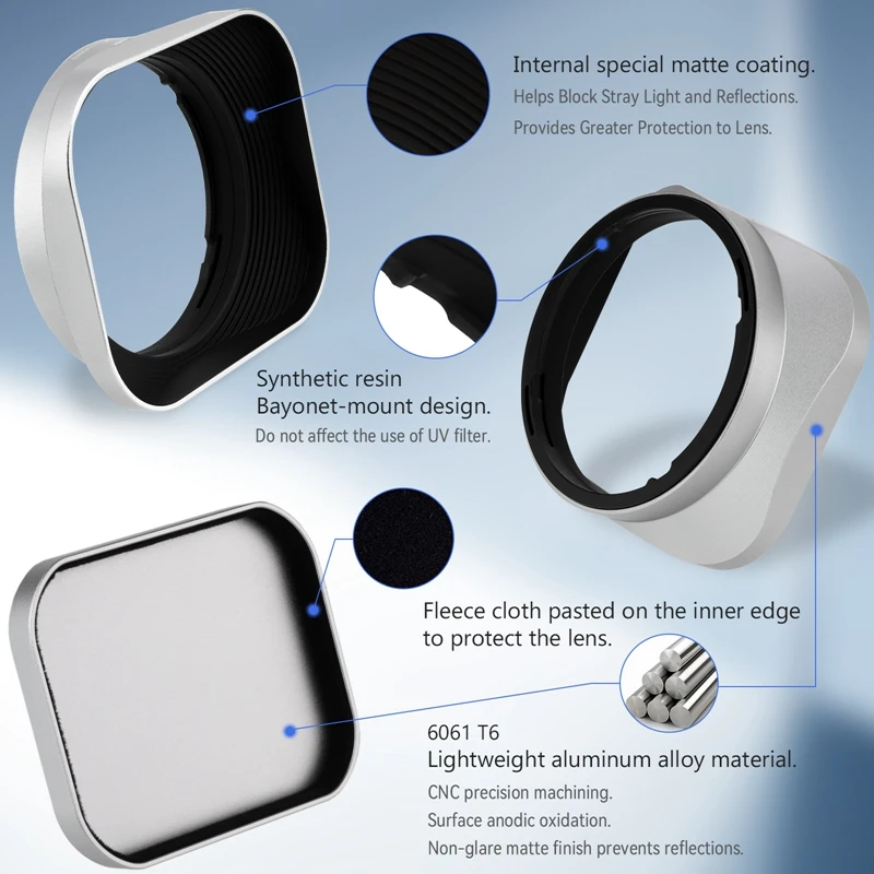 Haoge Metal Square Lens Hood with Metal Cap for Fujifilm Fuji GFX 100RF Grx100Rf