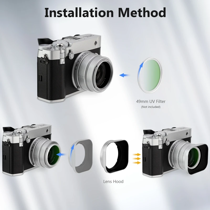 Haoge Metal Square Lens Hood with Metal Cap for Fujifilm Fuji GFX 100RF Grx100Rf