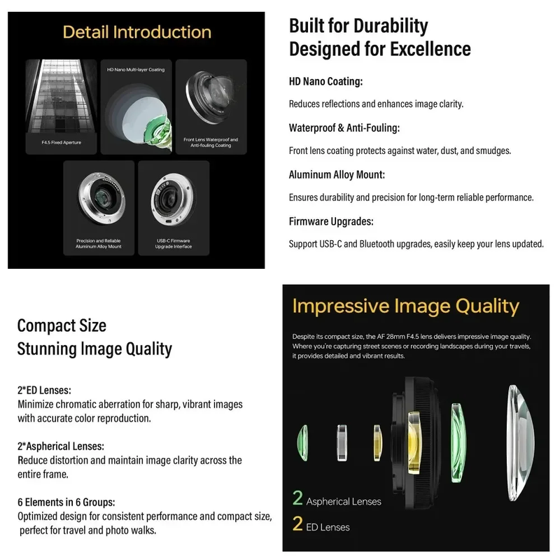 Viltrox 28Mm F4.5 Full Frame Autofocus Lens for Sony Fe-Mount Pancake Lens Fuji
