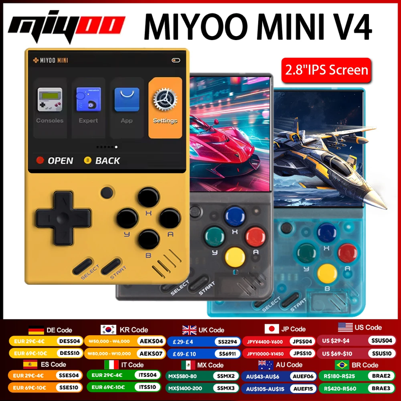 Mini V4 Portable Retro Handheld Game Console 2.8''Inch IPS Screen Small Video Gam
