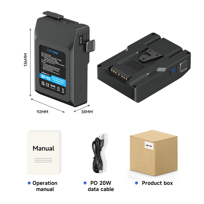 BP-229 V Mount Battery V Lock BP Portable Bateria with PD 65W Fast Charge Cable