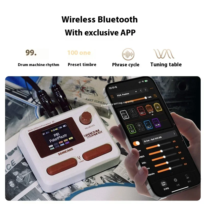 SONICAKE Pocket Master Guitar Bass Amplifier 1.77'' LCD Screen 100+ Multi-Effects