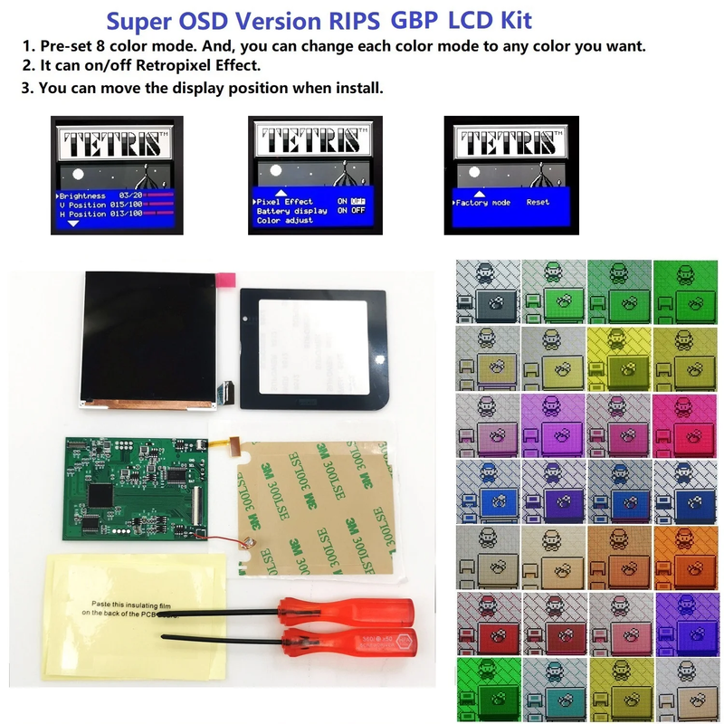 GBP Q5 Larger IPS Screen LCD Display Build in OSD for Gameboy Pocket 8 Color Ret