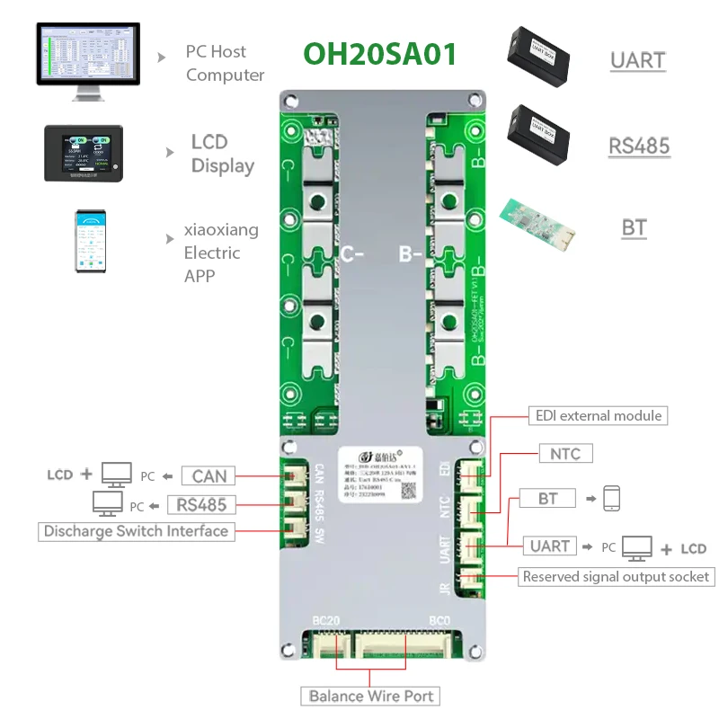 JBD Smart BMS Li-Ion Lifepo4 24V 36V 48V 60V 8S-20S 8S 10S 13S 14S 16S 18S 20S 2