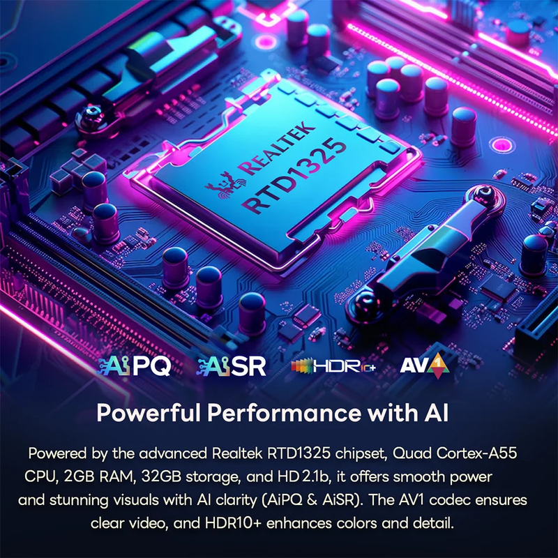 GT1 UHD Google TV Box Google Certified 2GB 32GB Realtek1325 A55 Edge AI Support