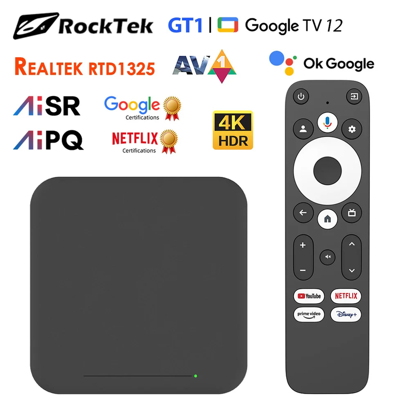 GT1 UHD Google TV Box Google Certified 2GB 32GB Realtek1325 A55 Edge AI Support