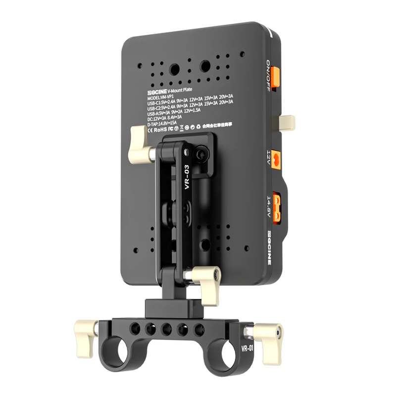 VP1 V MOUNT Plate PD 14.8V with 15MM Rod Clamp Standard V Battery V-Lock Plate A