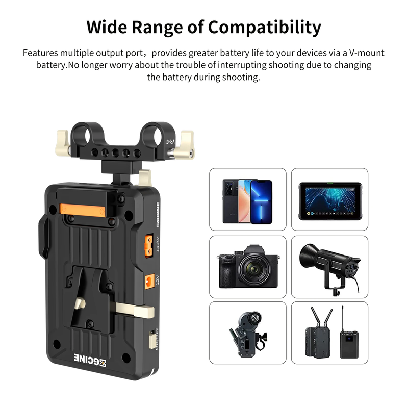 VP1 V MOUNT Plate PD 14.8V with 15MM Rod Clamp Standard V Battery V-Lock Plate A