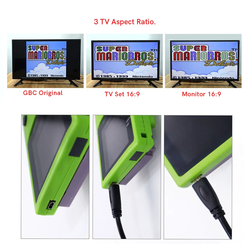 720P Hdmi-Compatible with TV Q5 HD GBC IPS LCD Larger SCREEN RETRO PIXEL Backlig