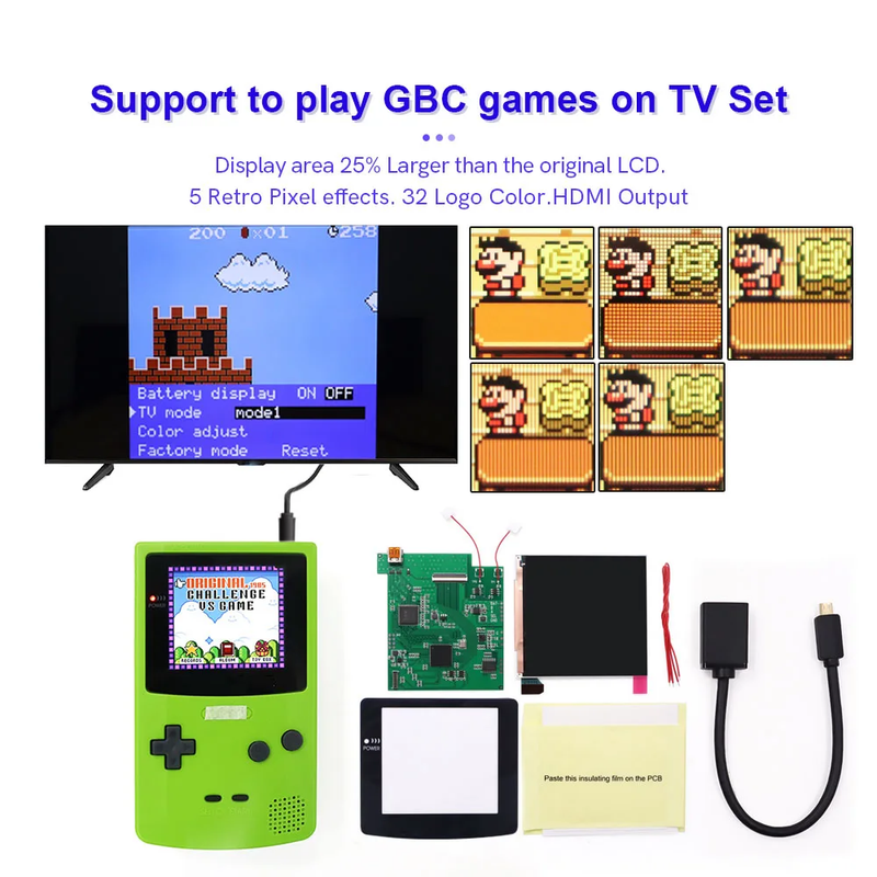 720P Hdmi-Compatible with TV Q5 HD GBC IPS LCD Larger SCREEN RETRO PIXEL Backlig