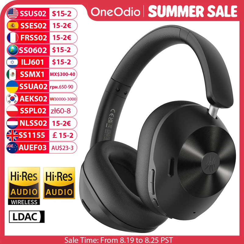 A5 Bluetooth 5.4 Headphones 43Db Hybrid Active Noise Cancelling over Ear Wireles