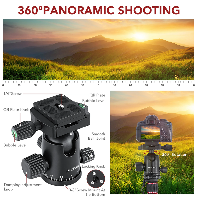 Andoer TTT-008 200Cm/78.7In Adjustable Carbon Fiber Camera Tripod Stand Monopod