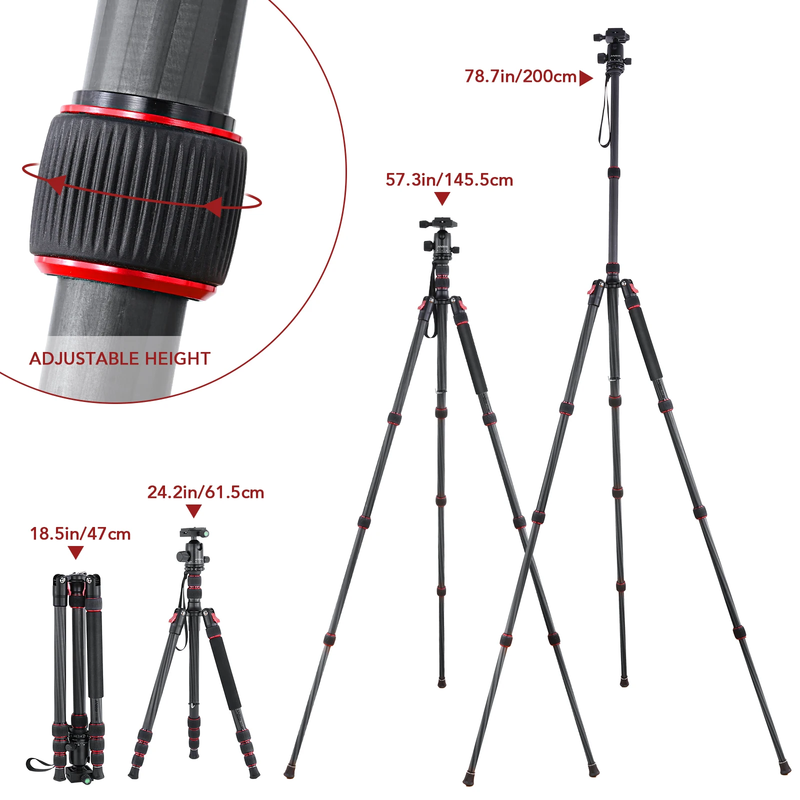 Andoer TTT-008 200Cm/78.7In Adjustable Carbon Fiber Camera Tripod Stand Monopod