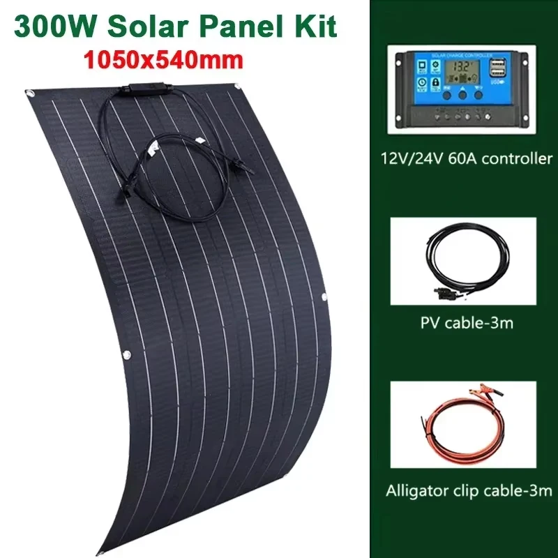 600W 300W Solar Panel Kit 18V Flexible Monocrystalline Solar Cell Power Charger