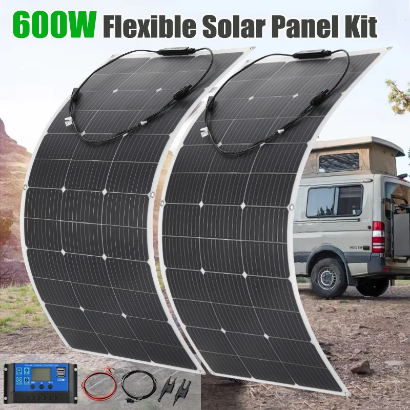 600W 300W Solar Panel Kit 18V Flexible Monocrystalline Solar Cell Power Charger