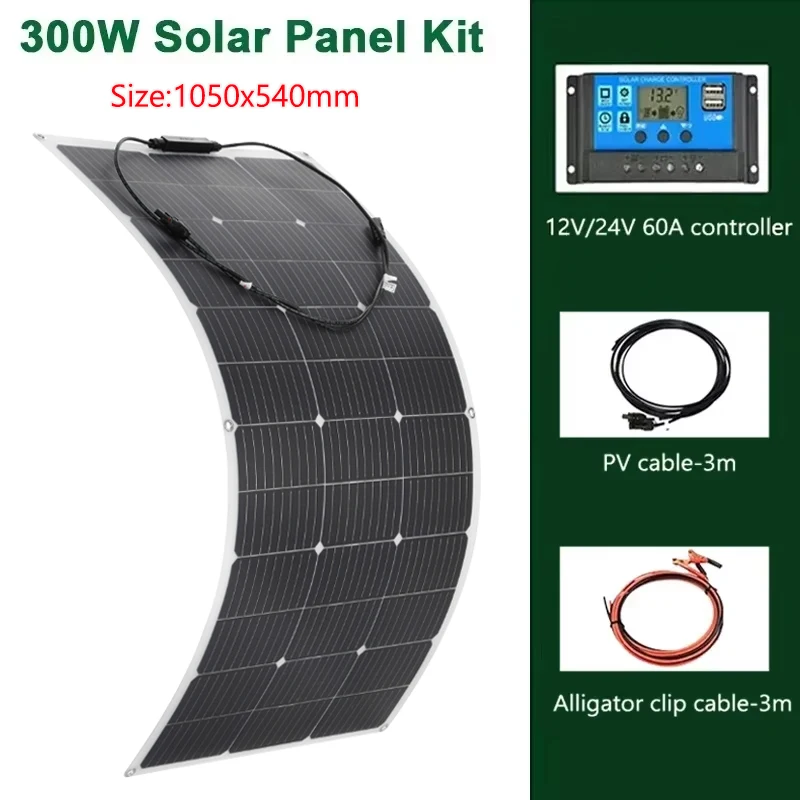 600W 300W Solar Panel Kit 18V Flexible Monocrystalline Solar Cell Power Charger