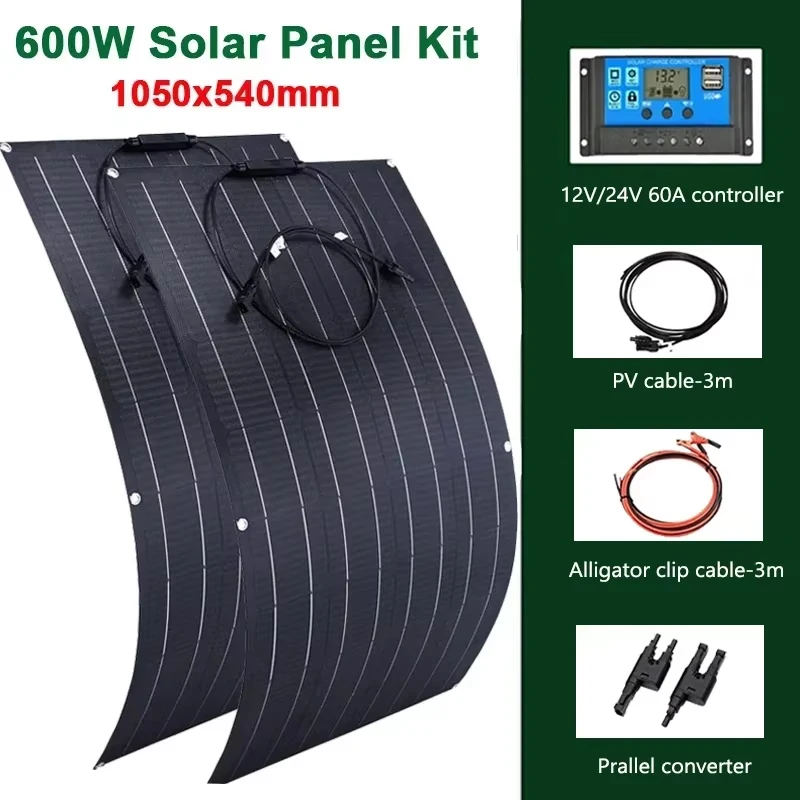 600W 300W Solar Panel Kit 18V Flexible Monocrystalline Solar Cell Power Charger
