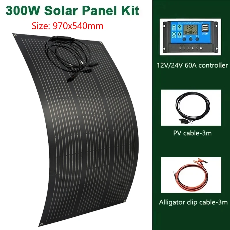 600W 300W Solar Panel Kit 18V Flexible Monocrystalline Solar Cell Power Charger