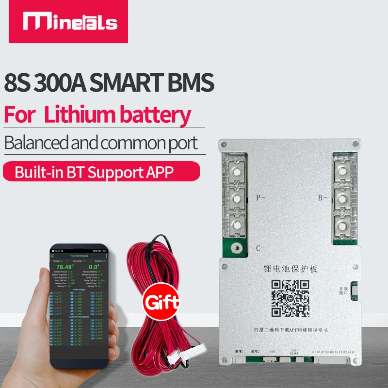 JK 4S-8S 300A Smart BMS 2A Active Balance Built-In BT APP JK-B2A8S30P 12V 24V LF