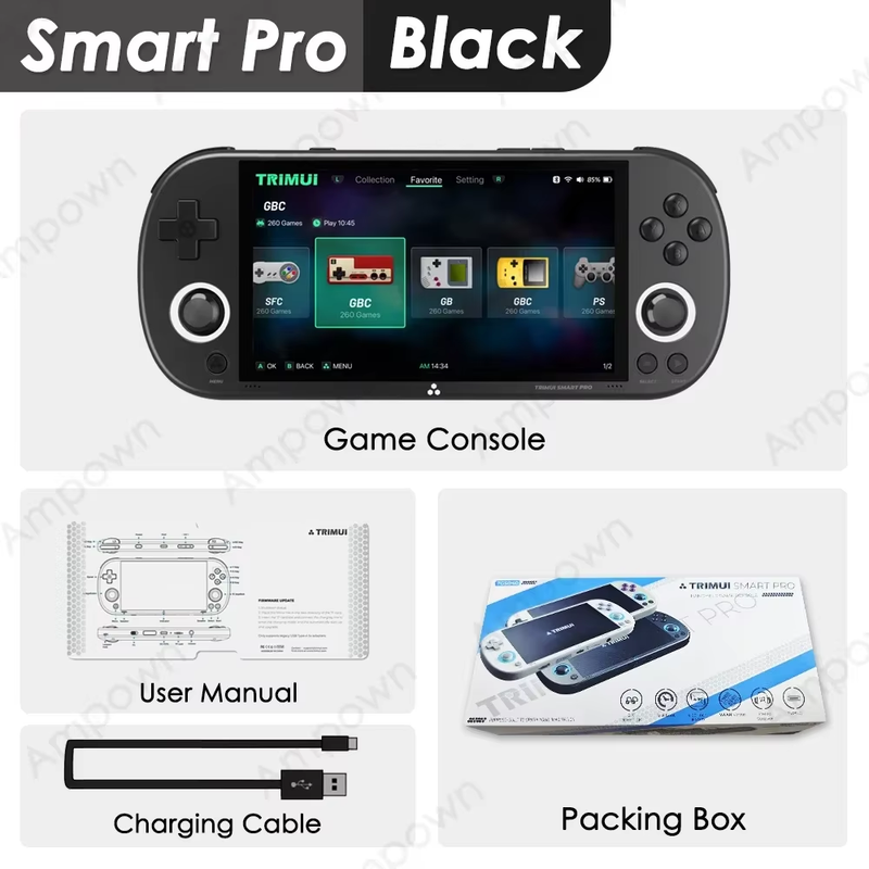 Smart Pro Handheld Game Console 4.96'' IPS Screen Linux System Joystick RGB Ligh