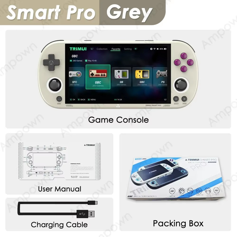 Smart Pro Handheld Game Console 4.96'' IPS Screen Linux System Joystick RGB Ligh