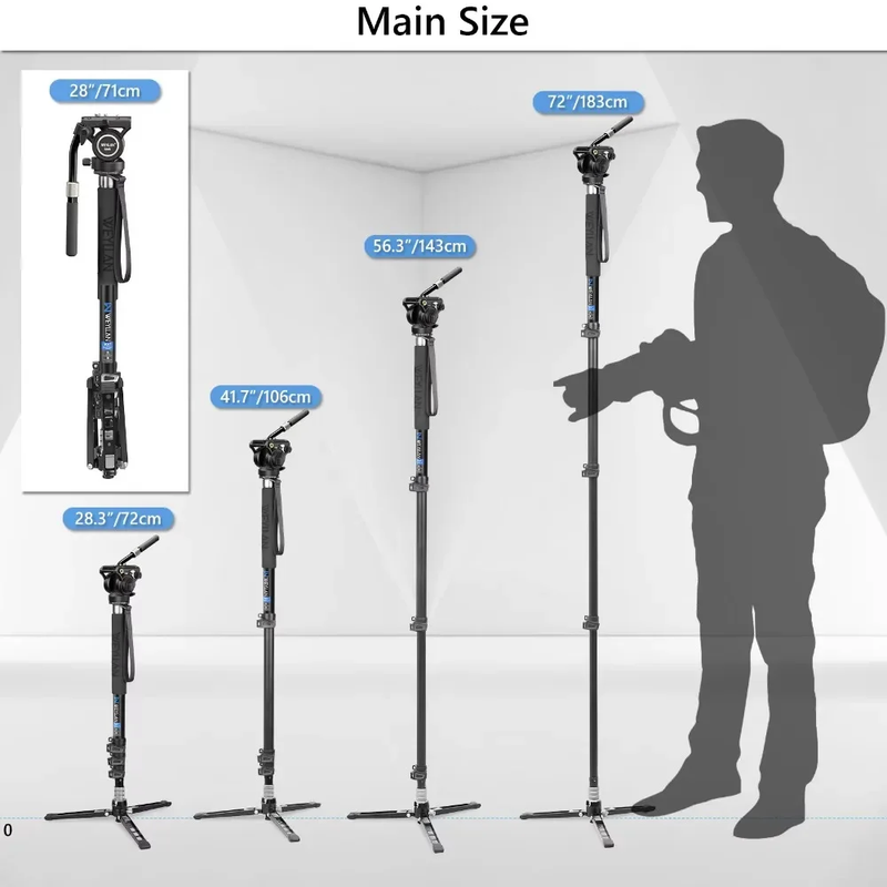 KA7 Professional Video Monopod Kit Unipod and Fluid Head Travel Tripod Stand Tel