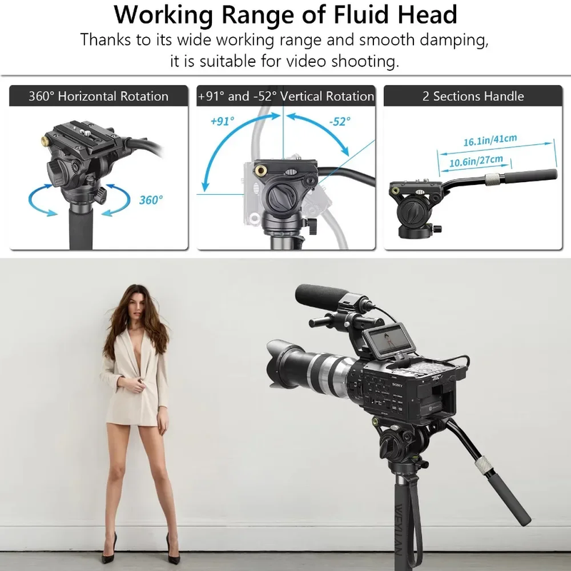 KA7 Professional Video Monopod Kit Unipod and Fluid Head Travel Tripod Stand Tel