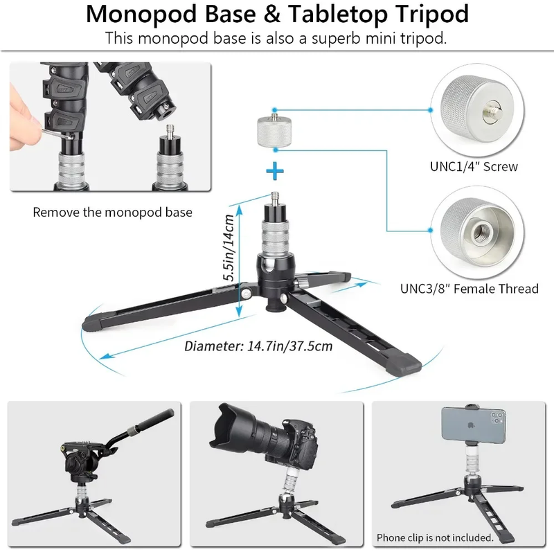 KA7 Professional Video Monopod Kit Unipod and Fluid Head Travel Tripod Stand Tel