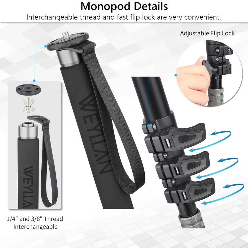 KA7 Professional Video Monopod Kit Unipod and Fluid Head Travel Tripod Stand Tel