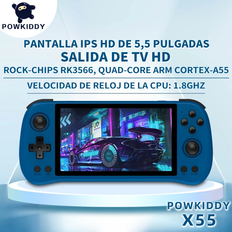 POWKIDDY X55 Handheld Game Console 5.5 INCH IPS Screen RK3566 Open-Source Linux