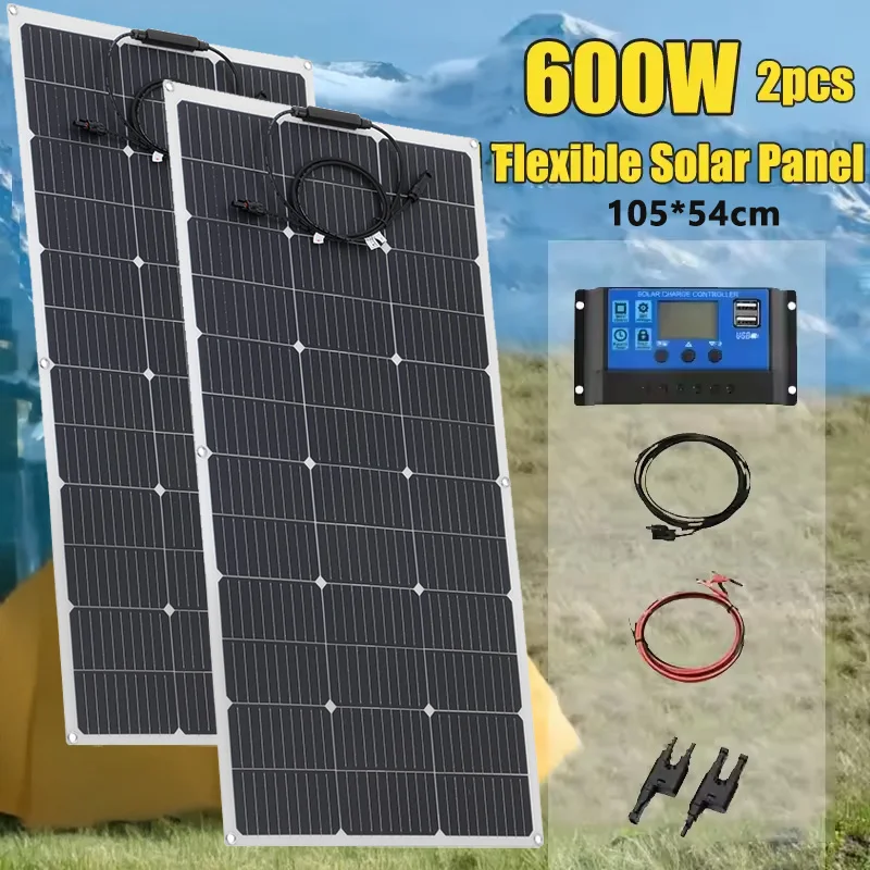 600W 300W Portable Flexible Solar Panel Kit Monocrystalline Cells Outdoor Charge