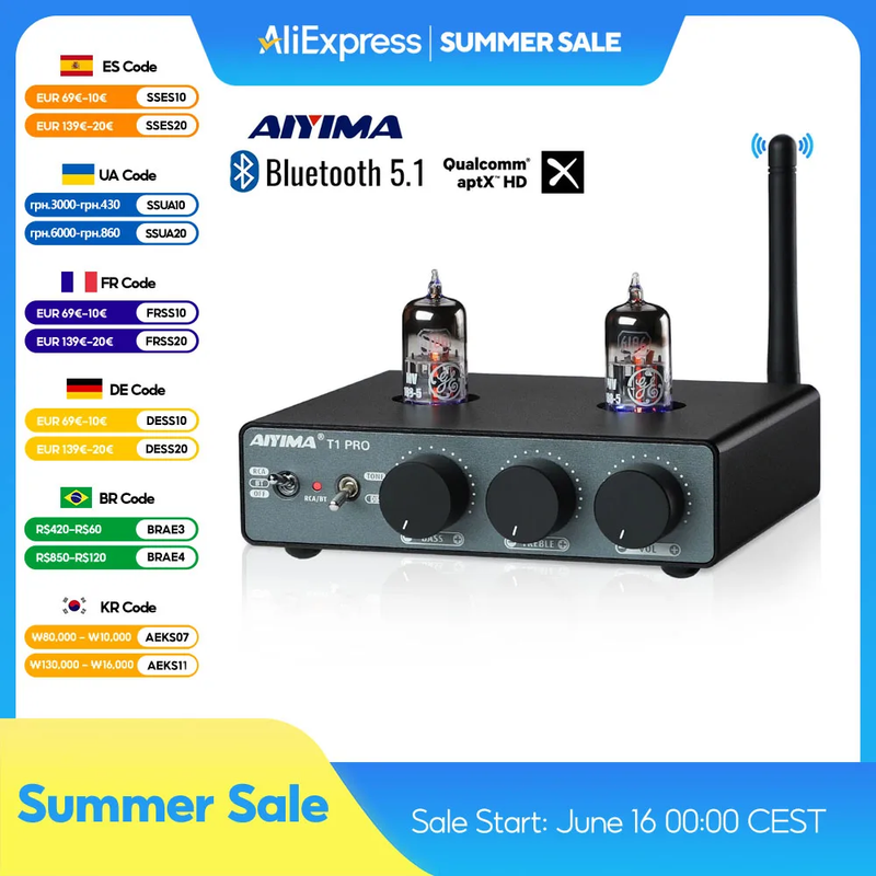 T1 PRO Vacuum Tube Preamplifier Amplifiers Home Audio RCA Bluetooth Input Bass T