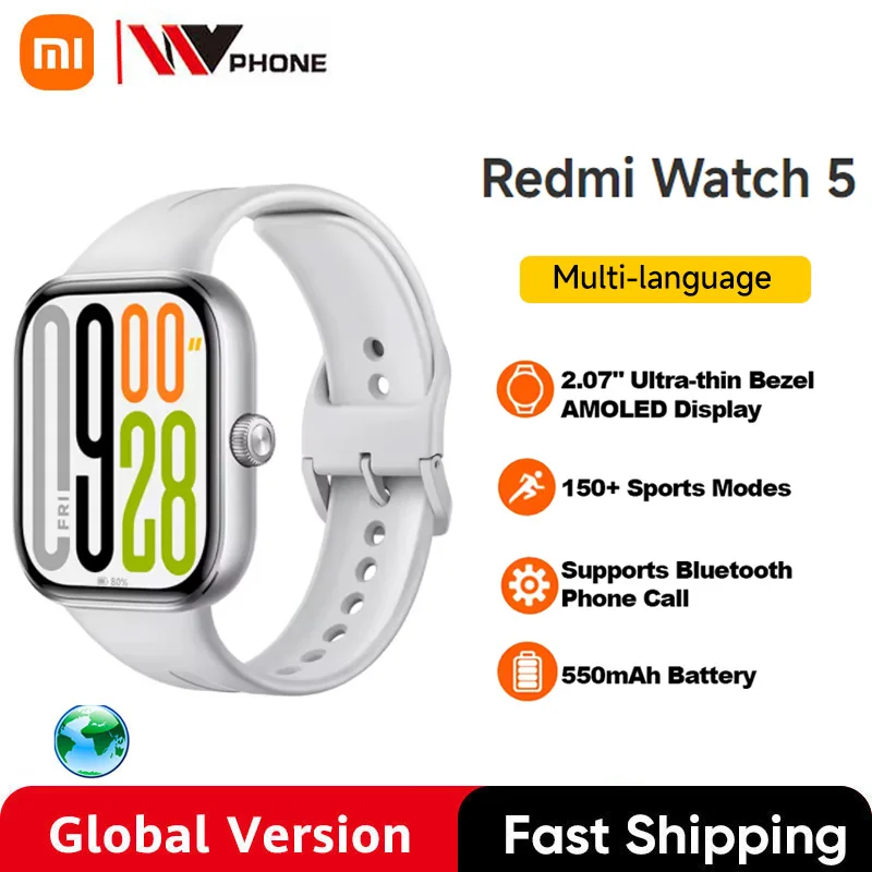 Global Version  Redmi Watch 5 2.07'' AMOLED Display 150+ Sports Modes 550Mah Batt
