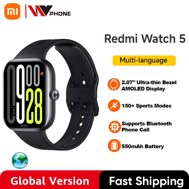 Global Version  Redmi Watch 5 2.07'' AMOLED Display 150+ Sports Modes 550Mah Batt