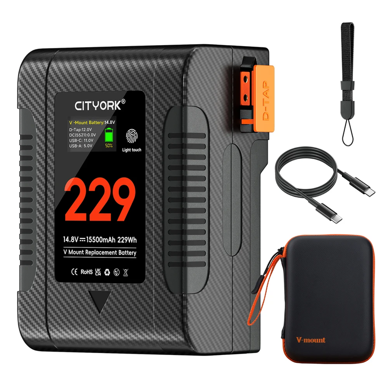 V-Lock BP-229 BP-98 V Mount Battery PD 65W Fast Charging with Oled Digital Displ