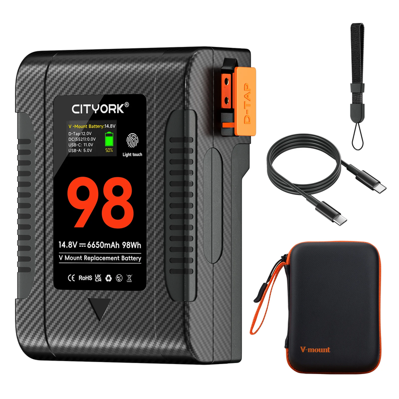 V-Lock BP-229 BP-98 V Mount Battery PD 65W Fast Charging with Oled Digital Displ