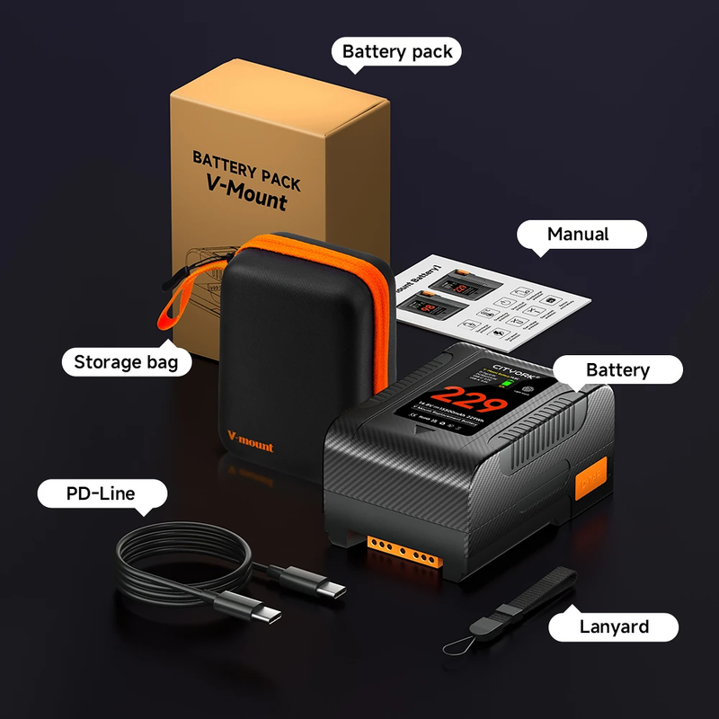 V-Lock BP-229 BP-98 V Mount Battery PD 65W Fast Charging with Oled Digital Displ