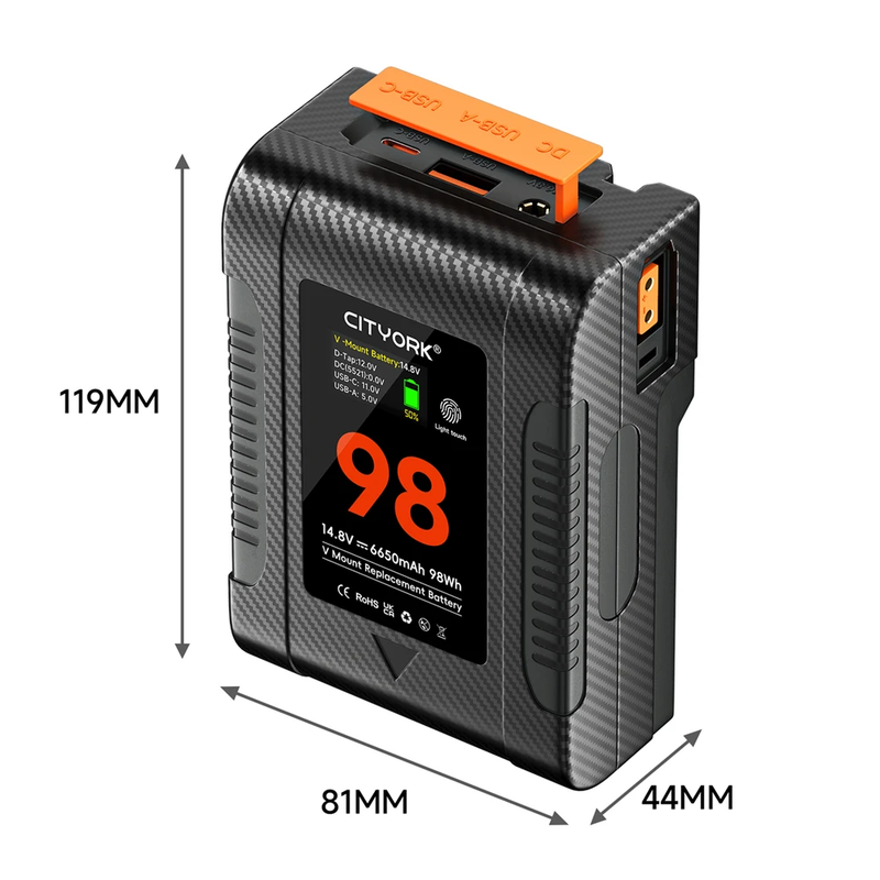 V-Lock BP-229 BP-98 V Mount Battery PD 65W Fast Charging with Oled Digital Displ