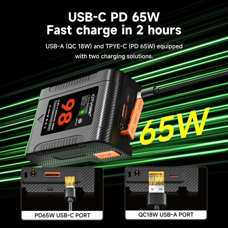 V-Lock BP-229 BP-98 V Mount Battery PD 65W Fast Charging with Oled Digital Displ