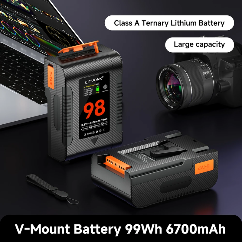 V-Lock BP-229 BP-98 V Mount Battery PD 65W Fast Charging with Oled Digital Displ