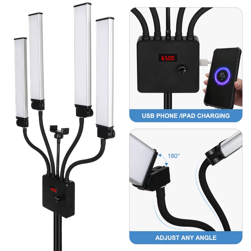 LED Video Light 80W Four Arm Beauty Light with Adjustable Tripod Dimmable 3000-6