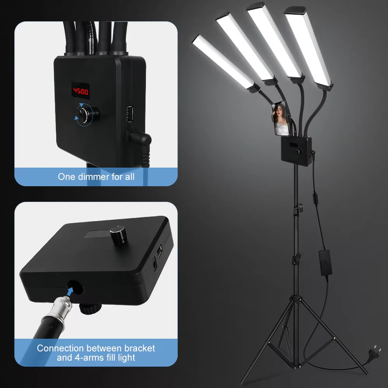 LED Video Light 80W Four Arm Beauty Light with Adjustable Tripod Dimmable 3000-6