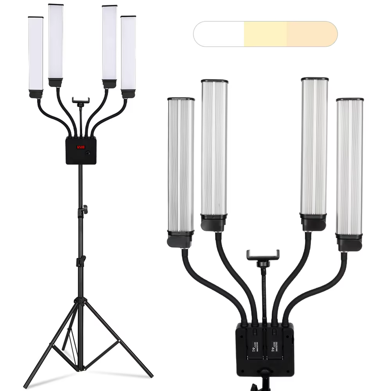 LED Video Light 80W Four Arm Beauty Light with Adjustable Tripod Dimmable 3000-6
