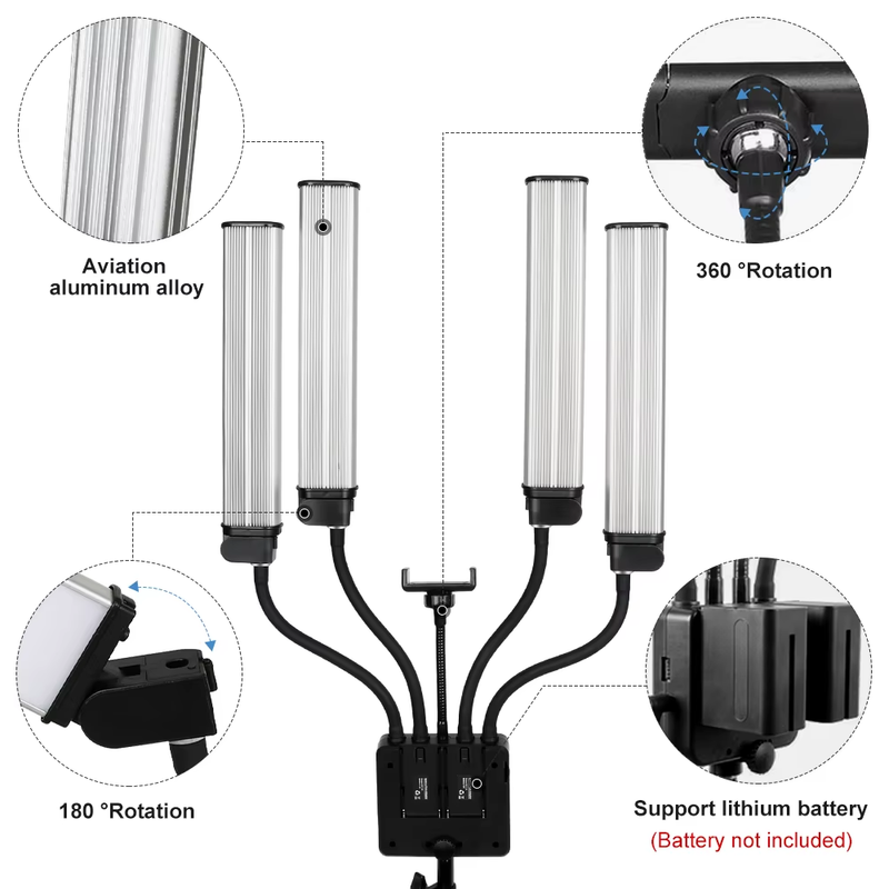 LED Video Light 80W Four Arm Beauty Light with Adjustable Tripod Dimmable 3000-6